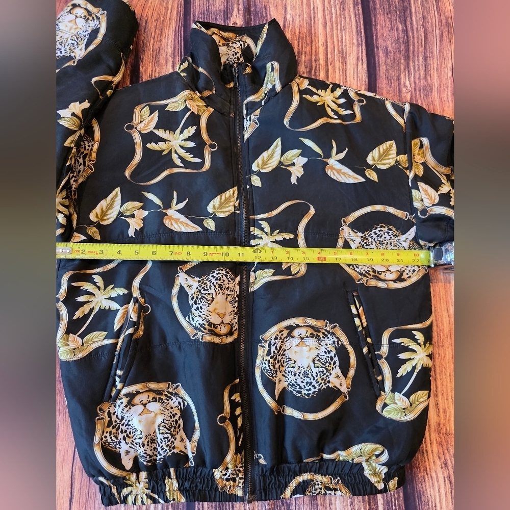Stunt Vintage Size Small Oversized Silk Zip Leopard Print Jacket Versace Vibes - Picture 11 of 11